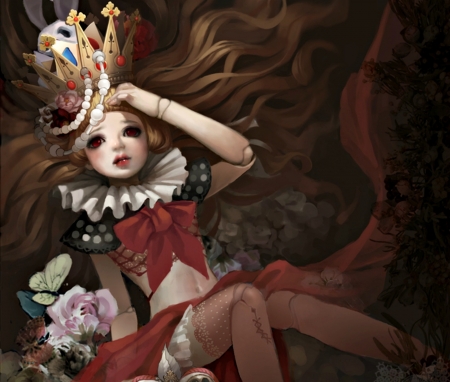 Alice - anime, crown, girl, pixiv, manga, fantasy, red queen, halloween, ball jointed doll, alice, bow, art