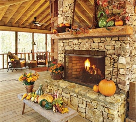 Fall mantel decor - house, fall decor, fireplace, terrace, architecture