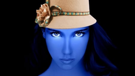 BLUE EYES Lady - vector, lady, hat, eyes, cartoon, rose, blue, photoshop, flower