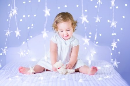 little girl - fun, bed, people, hair, belle, sightly, white, face, childhood, fair, little, bonny, adorable, wallpaper, child, set, beautiful, pink, sweet, feet, nice, beauty, photography, pretty, baby, cute, kid, love, dainty, girl, bear, lovely, pure, comely, desktopnexus, blonde