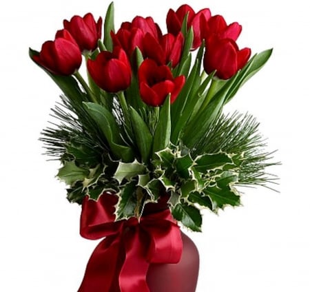 Red Tulips Bouquet - red, tulips, flowers, bouquet, nature