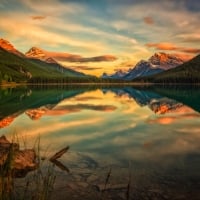 Golden Sunset At Waterfowl Lake