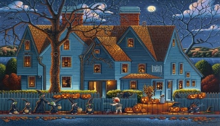 Halloween Night - halloween, pumpkins, witches, house