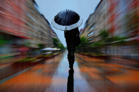 Rainy Day - beautiful, street, lady, rain