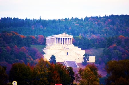 The Walhalla, Germany, Danube River - nature, building, autumn, forest, colors