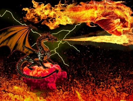 dragon fiery madness - heat, hot, dragons, fire, lava, yellow, warm, dragon, blaze