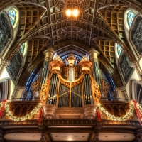 olde ornate pipe organ in church hdr