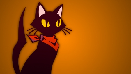 Black cat - abstrac, black, anime, black cat, red scarf, orange background, cat