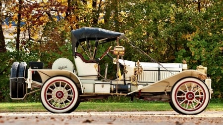 Old Packard - street, car, convertible, autumn, forest, wheels