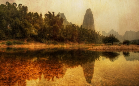 amazing river photo - reflections, river, trees, shore, mountains, photo