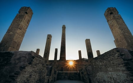 ancient ruins in sicily at sunset - ruins ancient, sunset, columns, sky