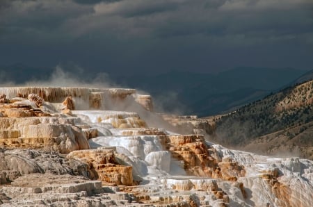 Yellowstone Nat'l. Park, Wyoming - usa, waterfalls, park, sulfur