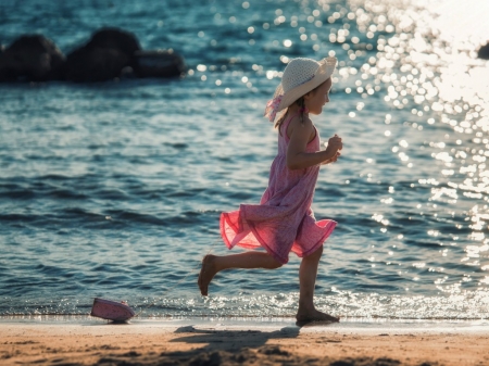 Girl - beach, girl, sea, abstract