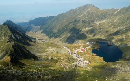 transfagarasan road in romania - mountains, reststop, panorama, road, valley