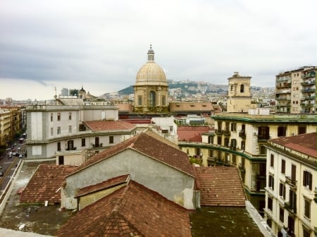 Rooftop View Naples Italy - sky, ancient, italy, naples, rooftops, buildings, napoli