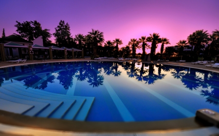 resort pool in tunisia at dusk