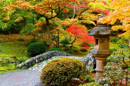 Autumn park - trees, alley, beautiful, leaves, fall, autumn, garden, foliage, bridge, park