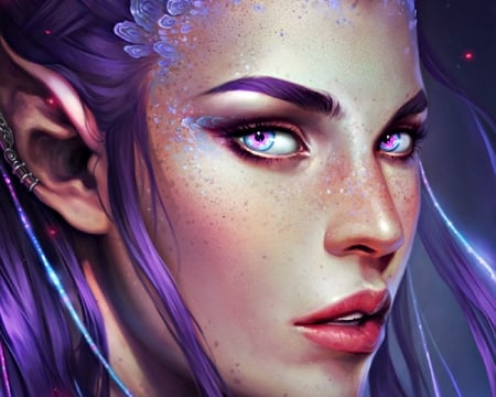 Elf princess - woman, princess, beauty, elf, girl, charlie bowater, fantasy, face, art, purple, pink