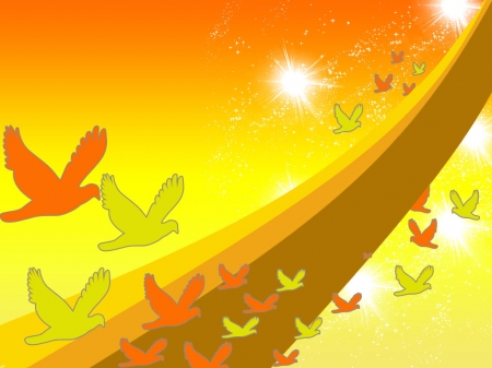 flock of birds - bird, orange, yellow, green, flcok