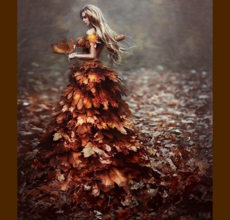 Lady Autumn - lady, autumn, abstract, fall leaves, fantasy