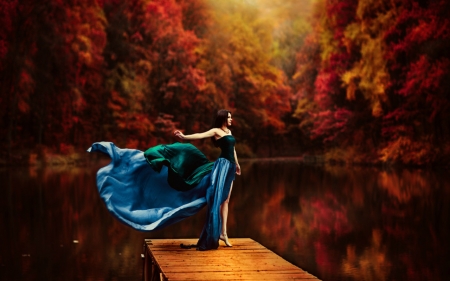 Autumn Beauty - woman, lake, autumn, trees