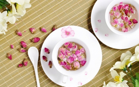 Still Life - plate, still life, petals, cup