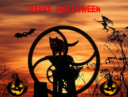 Black Kitty on a Halloween - collage, cats, Halloween, animals, kitty