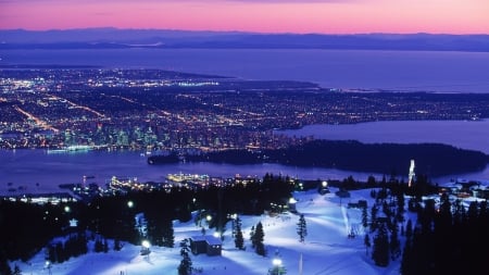 panorama of vancouver in winter - winter, city, dusk, panorama