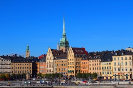 Stockholm - sky, people, huses, blue