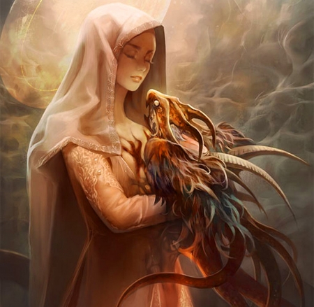 Mother - fantasy, dragon, magic, woman, dark