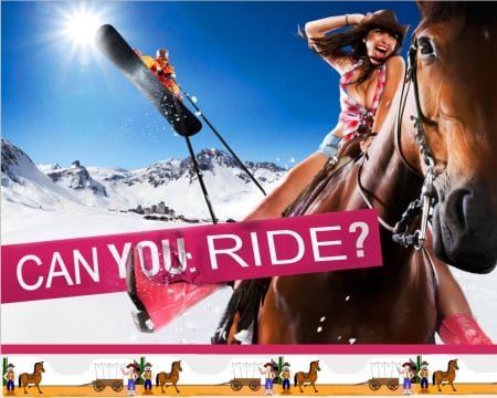 Ride Like A Cowgirl - women, fun, ski, female, boots, hats, snow, models, western, girls, cowgirls, style, horses