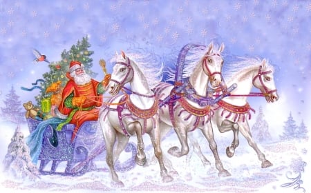 Santa claus - colorful, winter, beautiful, stars, peaceful, horse, santa claus