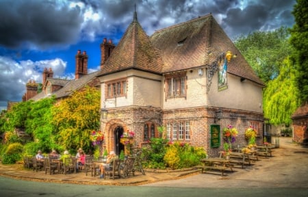 English houses - city, england, houses, clouds