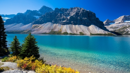 Mountains Lake - lake, trees, mountain, sea