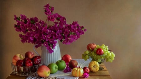 Still Life - flowers, vase, fruits, still life