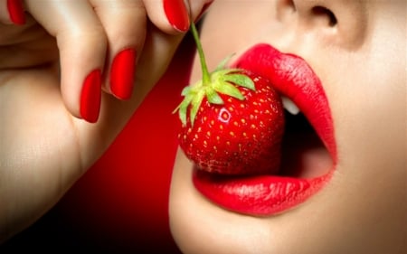 Strawberry - woman, strawberry, lips, fuits