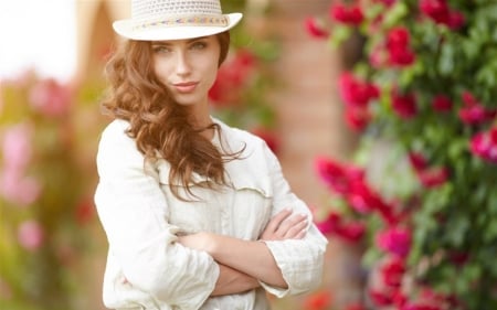 Lovely Girl - hat, flowers, woman, model