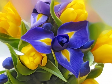 Iris in the Middle of Tulips