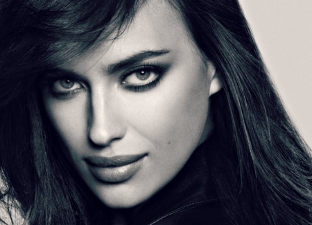 Irina Shayk - face, portrait, black, model, bw, girl, white, irina shayk, woman