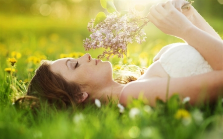 Lovely Day - woman, grass, lying, model