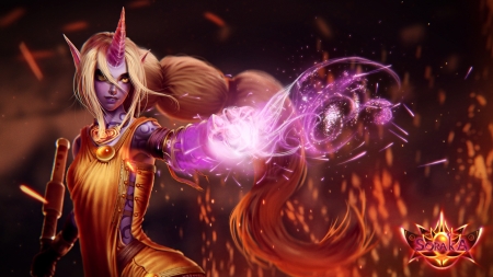 Soraka - game, league of legends, girl, pink, orange, alexander kryuchkov, fantasy, woman, soraka, unicorn, art