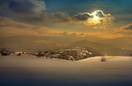 Sky of winter - winter, amazing, sunsut, clouds