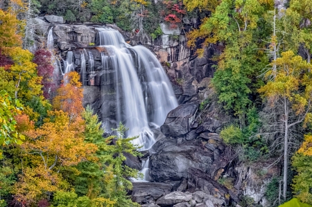 Waterfall - stream, forest, mountains, rocks, waterfall, trees, autumn