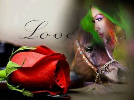 Love You Today,Love You Forever....!!! - beauty, love, collage, girl, horse, rose