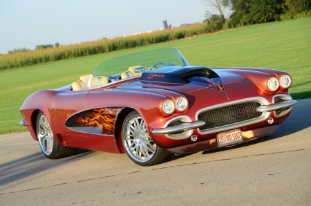 1962-Copper -Corvette - Conv, Bowtie, GM, Flames