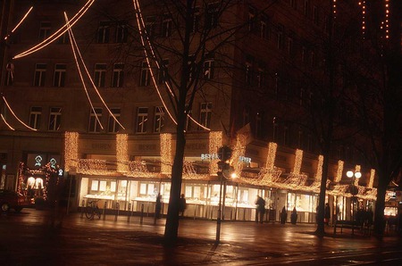 Night Street - street, christmas, lights, skyscraper, night