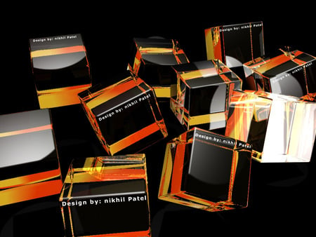 Black & Orange Boxes - abstract, 3d