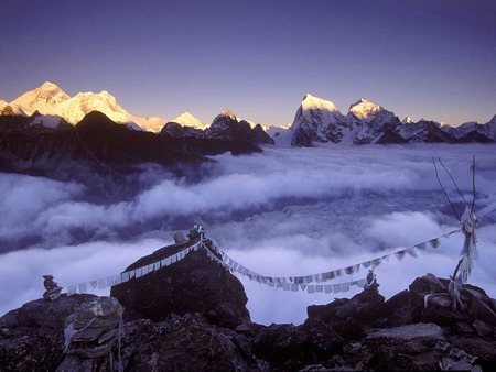 PRAYER FLAGS ON MOUNT EVEREST,NEPAL - prayer, mountain, flags, nepal