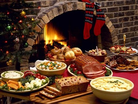 Christmas fireplace - feast, christmas time, gifts