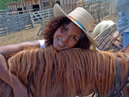 Big Hug? - women, fun, female, hats, fashion, models, brunettes, western, girls, cowgirls, style, rodeo, horses, ranch